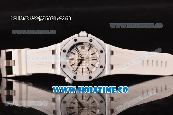 Audemars Piguet Royal Oak Offshore Diver Swiss ETA 2824 Automatic Ceramic Case with White Dial and Stick Markers - 1:1 Original (NOOB) - Click Image to Close